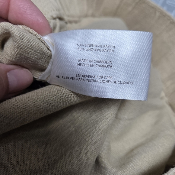 Gap Linen Blend Khaki Beige Tan Pull-on Wide Leg Pants Size Large Summer Beach - Picture 9 of 11